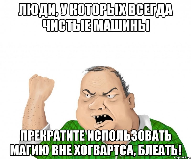 ЛЮДИ, У КОТОРЫХ ВСЕГДА ЧИСТЫЕ МАШИНЫ ПРЕКРАТИТЕ ИСПОЛЬЗОВАТЬ МАГИЮ ВНЕ ХОГВАРТСА, БЛЕАТЬ!, Мем мужик