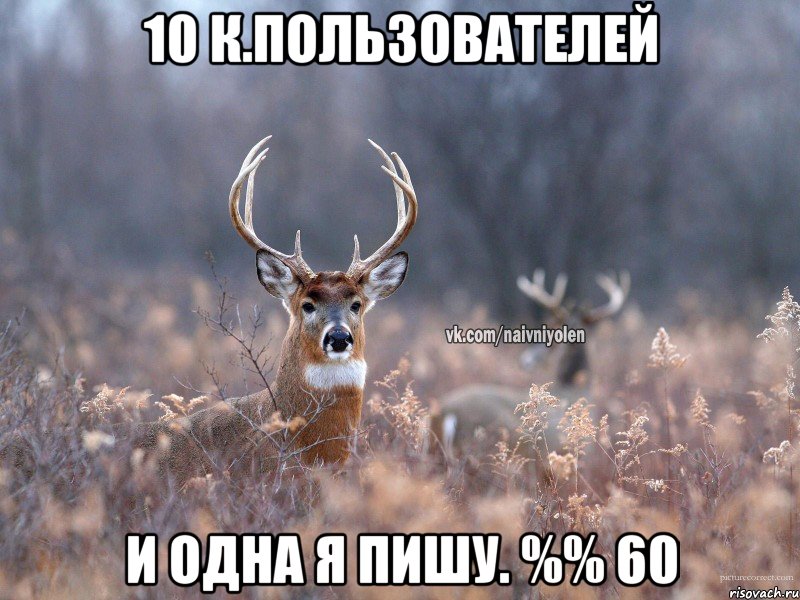 10 к.пользователей и одна я пишу. %% 60, Мем   Наивный олень