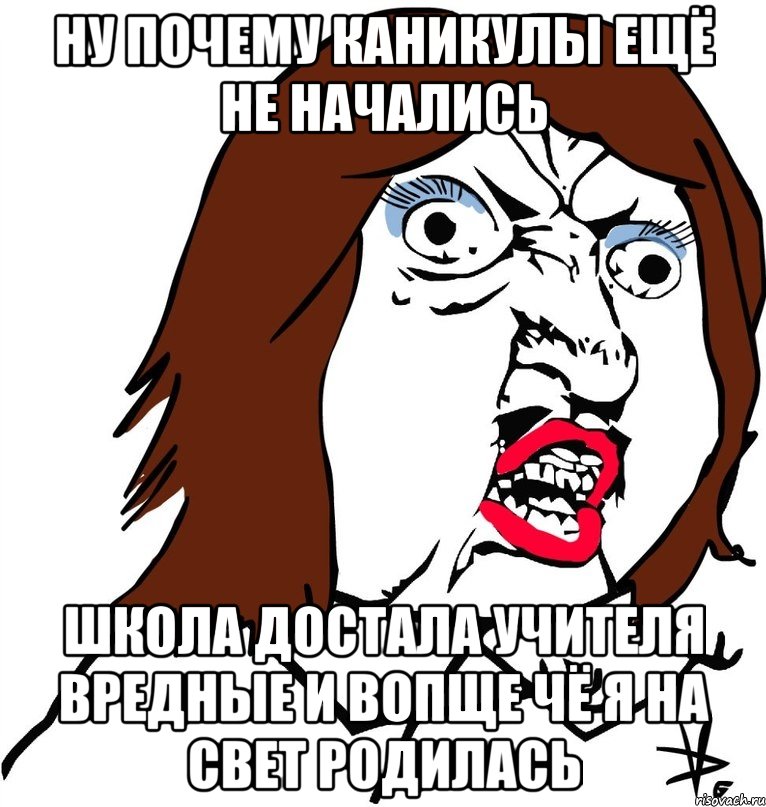 ну почему каникулы ещё не начались школа достала учителя вредные и вопще чё я на свет родилась, Мем Ну почему (девушка)