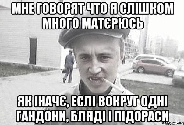 МНЕ ГОВОРЯТ ЧТО Я СЛІШКОМ МНОГО МАТЄРЮСЬ ЯК ІНАЧЄ, ЕСЛІ ВОКРУГ ОДНІ ГАНДОНИ, БЛЯДІ І ПІДОРАСИ, Мем Пацанська философия