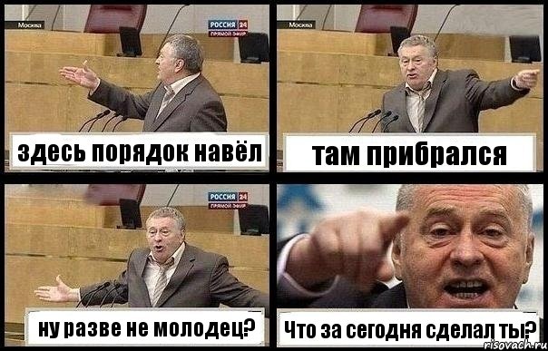 здесь порядок навёл там прибрался ну разве не молодец? Что за сегодня сделал ты?, Комикс с Жириновским