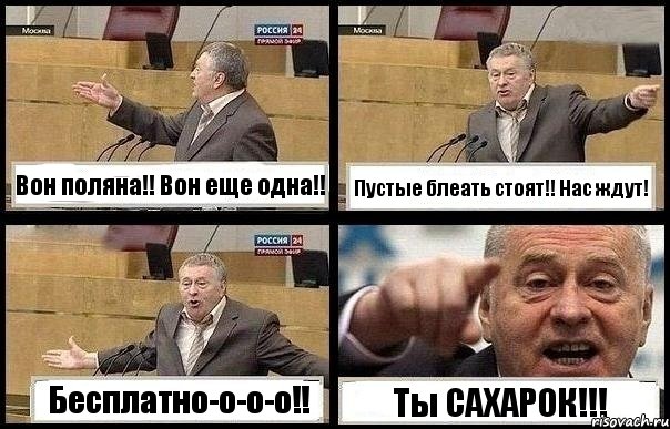 Вон поляна!! Вон еще одна!! Пустые блеать стоят!! Нас ждут! Бесплатно-о-о-о!! Ты САХАРОК!!!, Комикс с Жириновским