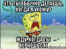 что ты обычно делаешь, когда я ухожу? жду, когда ты вернёшься(, Мем Спанч Боб плачет