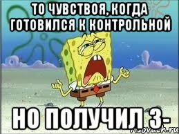 То чувствоя, когда готовился к контрольной Но получил 3-, Мем Спанч Боб плачет