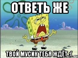 ОТВЕТЬ ЖЕ ТВОЙ МУСИК ТЕБЯ ждёт :(, Мем Спанч Боб плачет