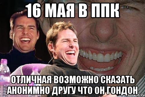 16 мая в ППК Отличная возможно сказать анонимно другу что он гондон, Мем том круз