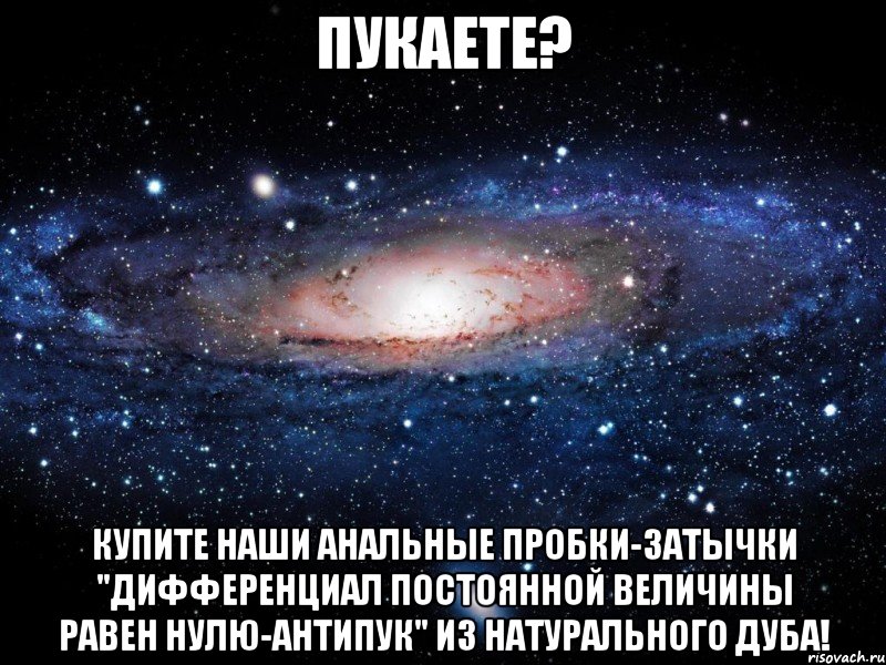 Пукаете? Купите наши анальные пробки-затычки "дифференциал постоянной величины равен нулю-антипук" из натурального дуба!, Мем Вселенная