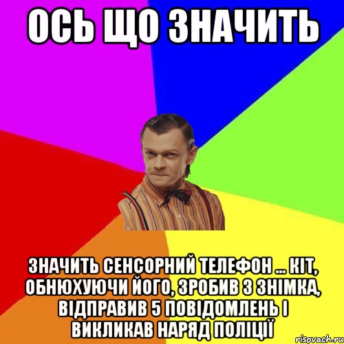 ось що значить значить сенсорний телефон ... Кіт, обнюхуючи його, зробив 3 знімка, відправив 5 повідомлень і викликав наряд поліції, Мем Вталька