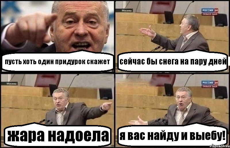 пусть хоть один придурок скажет сейчас бы снега на пару дней жара надоела я вас найду и выебу!, Комикс Жириновский