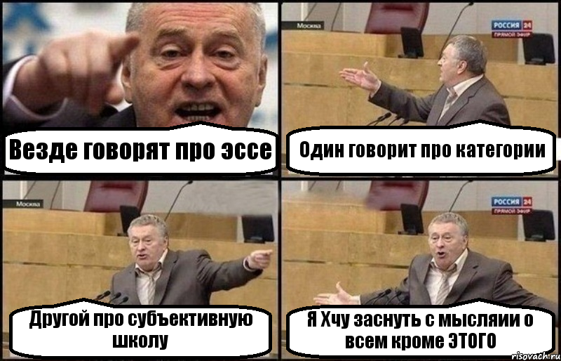 Везде говорят про эссе Один говорит про категории Другой про субъективную школу Я Хчу заснуть с мысляии о всем кроме ЭТОГО, Комикс Жириновский