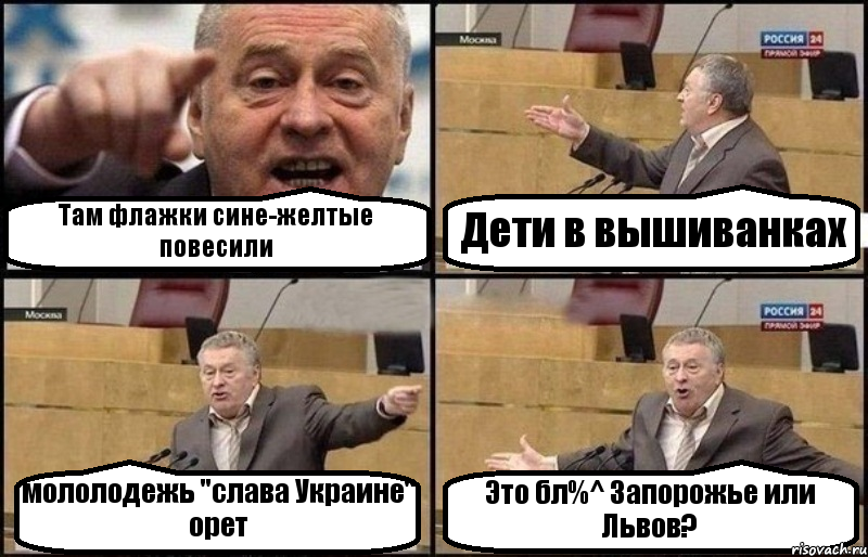 Там флажки сине-желтые повесили Дети в вышиванках мололодежь "слава Украине" орет Это бл%^ Запорожье или Львов?, Комикс Жириновский