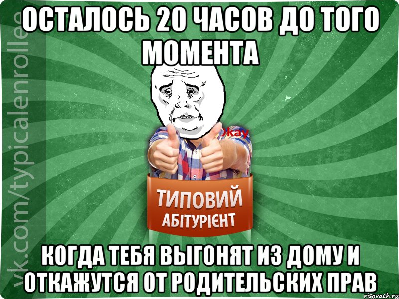 осталось 20 часов до того момента когда тебя выгонят из дому и откажутся от родительских прав