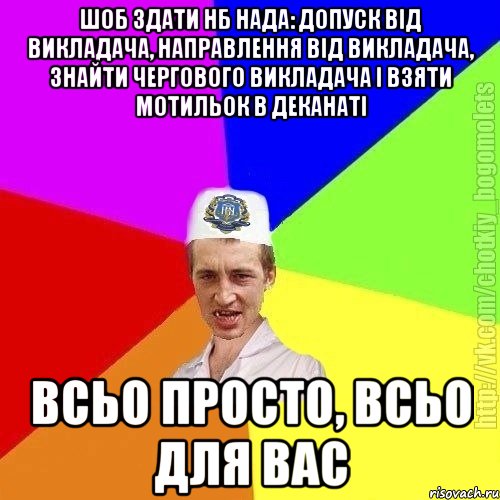 Шоб здати нб нада: допуск від викладача, направлення від викладача, знайти чергового викладача і взяти мотильок в деканаті Всьо просто, всьо для вас, Мем Чоткий пацан