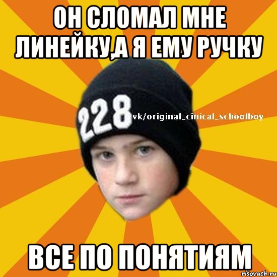 Он сломал мне линейку,а я ему ручку все по понятиям, Мем  Циничный школьник