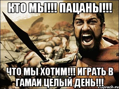 Кто мы!!! Пацаны!!! Что мы хотим!!! Играть в гамаи целый день!!!, Мем Это Спарта