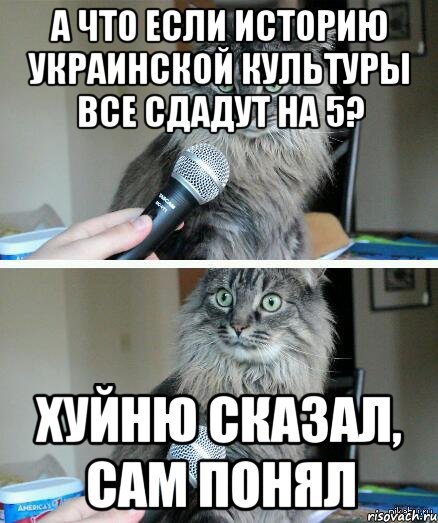 А что если историю украинской культуры все сдадут на 5? Хуйню сказал, сам понял, Комикс  кот с микрофоном