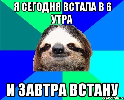 Я СЕГОДНЯ ВСТАЛА В 6 УТРА И ЗАВТРА ВСТАНУ, Мем Ленивец