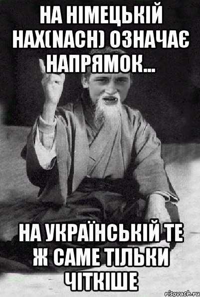 На німецькій нах(nach) означає напрямок... На українській те ж саме тільки чіткіше, Мем Мудрий паца