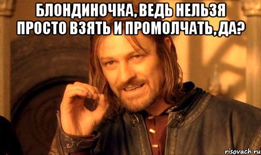 Блондиночка, ведь нельзя просто взять и промолчать, да? , Мем Нельзя просто так взять и (Боромир мем)