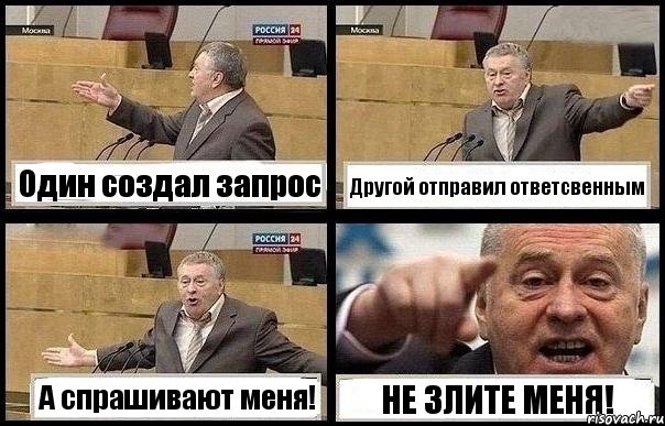 Один создал запрос Другой отправил ответсвенным А спрашивают меня! НЕ ЗЛИТЕ МЕНЯ!, Комикс с Жириновским