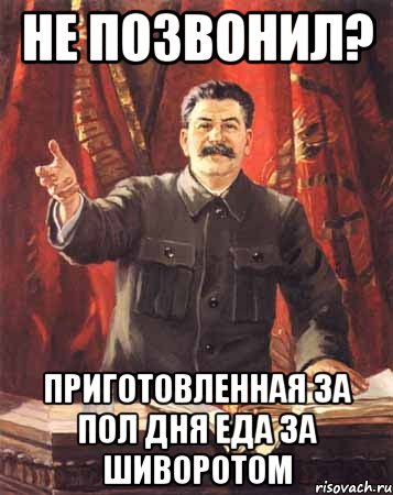 Не позвонил? Приготовленная за пол дня еда за шиворотом, Мем  сталин цветной