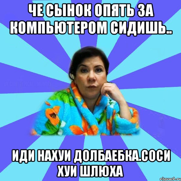 Че сынок опять за компьютером сидишь.. Иди нахуи долбаебка.соси хуи шлюха, Мем типичная мама