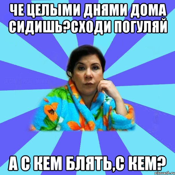 Че целыми днями дома сидишь?Сходи погуляй А с кем блять,с кем?, Мем типичная мама