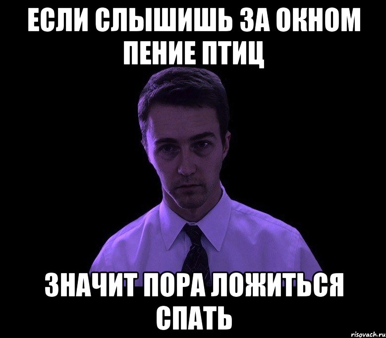 Если слышишь за окном пение птиц значит пора ложиться спать, Мем типичный недосыпающий