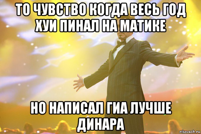 то чувство когда весь год хуи пинал на матике но написал ГИА лучше Динара, Мем Тони Старк (Роберт Дауни младший)