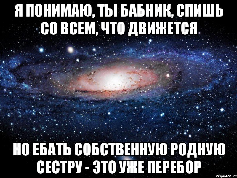 Я понимаю, ты бабник, спишь со всем, что движется Но ебать собственную родную сестру - это уже перебор, Мем Вселенная