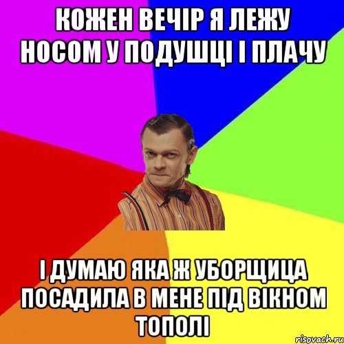 Кожен вечір Я лежу носом у подушці і плачу І думаю яка ж уборщица посадила в мене під вікном тополі, Мем Вталька