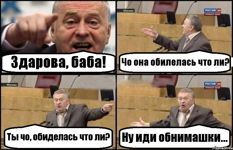 Здарова, баба! Чо она обилелась что ли? Ты чо, обиделась что ли? Ну иди обнимашки..., Комикс Жириновский