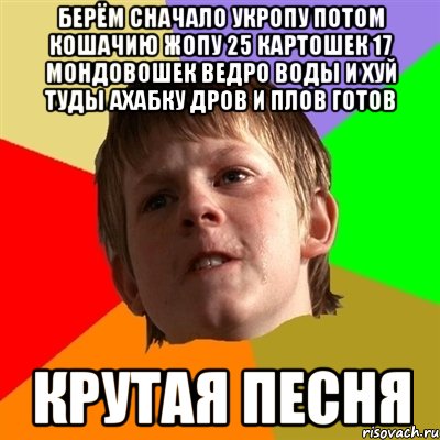 Берем укропу. 25 Картошек. Берем 25 картошек. Берешь охапку дров и плов. 25 Картошек 17 мандавошек.