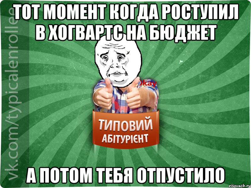 Тот момент когда роступил в Хогвартс на бюджет А потом тебя отпустило