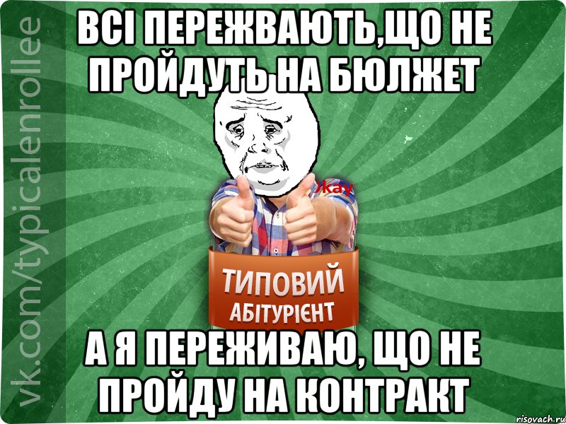 Всі пережвають,що не пройдуть на бюлжет а я переживаю, що не пройду на контракт, Мем абтура4