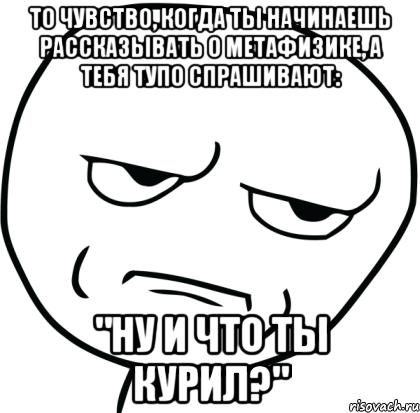 То чувство, когда ты начинаешь рассказывать о метафизике, а тебя тупо спрашивают: "Ну и что ты курил?", Мем Are you f cking kidding me