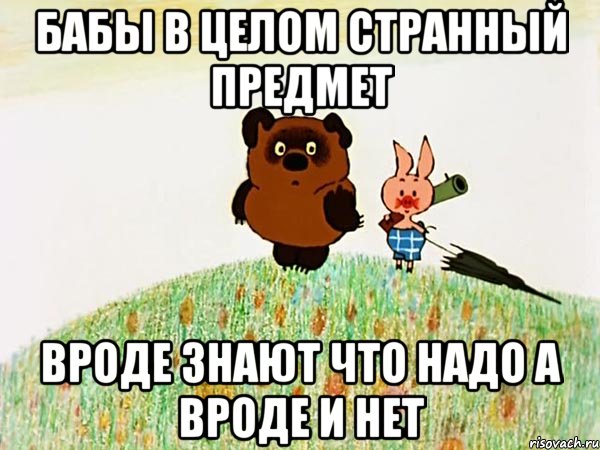 бабы в целом странный предмет вроде знают что надо а вроде и нет, Мем  Винни пух с пятачком пошли