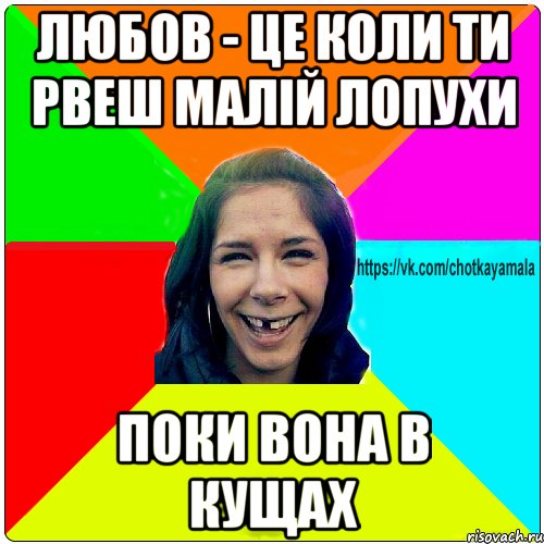 Любов - це коли ти рвеш малій лопухи поки вона в кущах, Мем Чотка мала