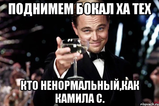 поднимем бокал ха тех кто ненормальный,как Камила С., Мем Великий Гэтсби (бокал за тех)