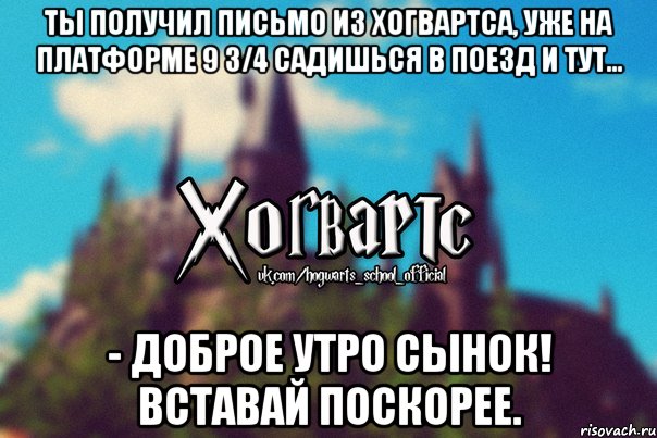 Ты получил письмо из Хогвартса, уже на платформе 9 3/4 садишься в поезд и тут... - Доброе утро сынок! Вставай поскорее., Мем Хогвартс