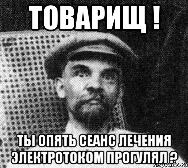 ТОВАРИЩ ! ты опять сеанс лечения электротоком прогулял ?, Мем   Ленин удивлен