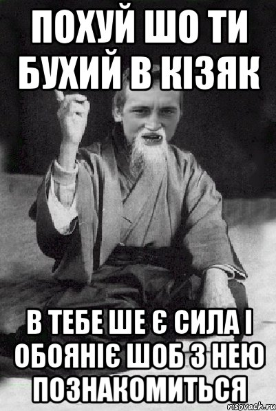 Похуй шо ти бухий в кізяк в тебе ше є сила і обояніє шоб з нею познакомиться, Мем Мудрий паца