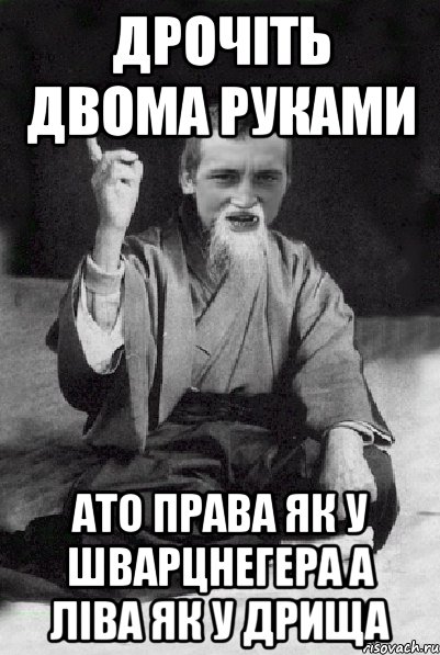 дрочіть двома руками ато права як у шварцнегера а ліва як у дрища, Мем Мудрий паца