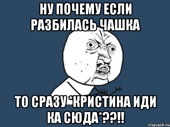 Ну почему если разбилась чашка То сразу *кристина иди ка сюда*??!!, Мем Ну почему