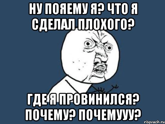 НУ ПОЯЕМУ Я? ЧТО Я СДЕЛАЛ ПЛОХОГО? ГДЕ Я ПРОВИНИЛСЯ? ПОЧЕМУ? ПОЧЕМУУУ?, Мем Ну почему