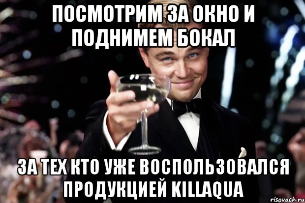 Посмотрим за окно и поднимем бокал за тех кто уже воспользовался продукцией KILLAQUA, Мем Великий Гэтсби (бокал за тех)