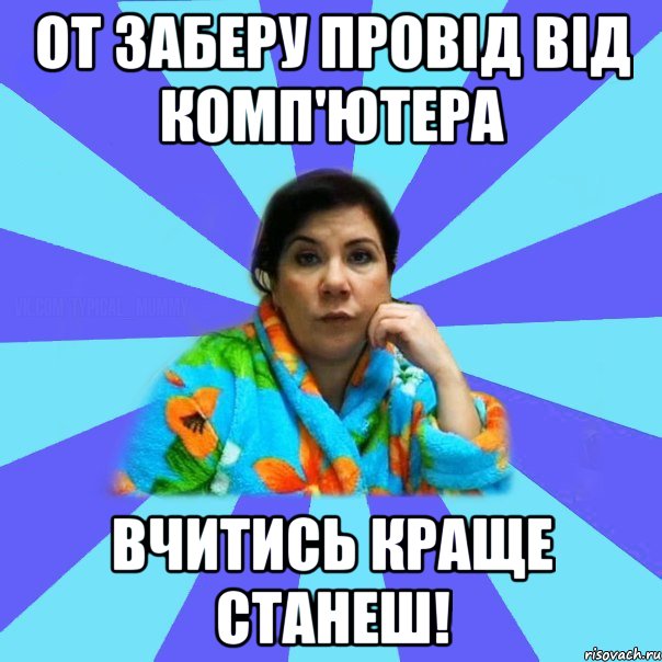 От заберу провід від комп'ютера вчитись краще станеш!, Мем типичная мама