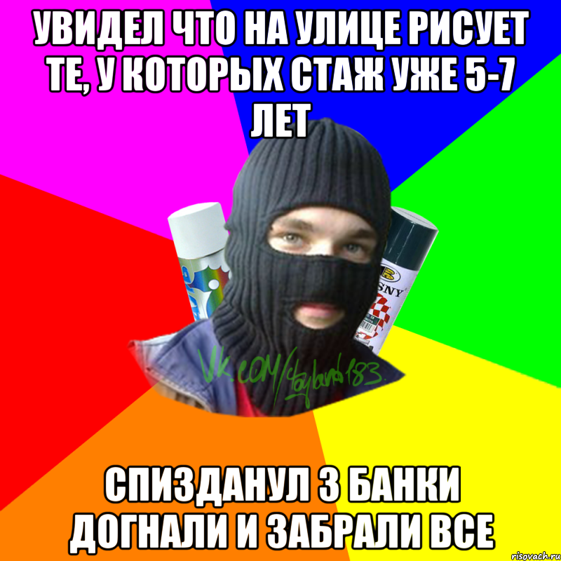 Увидел что на улице рисует те, у которых стаж уже 5-7 лет Спизданул 3 банки догнали и забрали все, Мем ТИПИЧНЫЙ РАЙТЕР