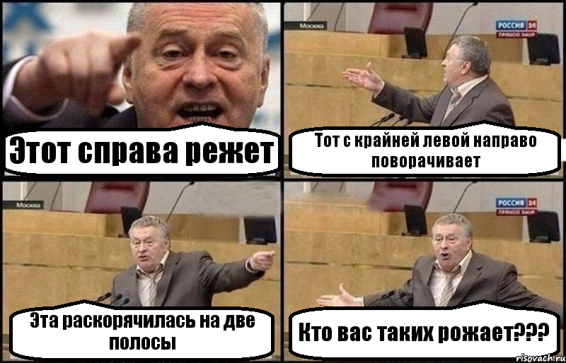 Этот справа режет Тот с крайней левой направо поворачивает Эта раскорячилась на две полосы Кто вас таких рожает???, Комикс Жириновский