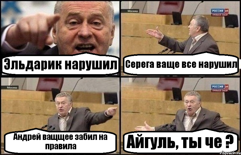 Эльдарик нарушил Серега ваще все нарушил Андрей ващщее забил на правила Айгуль, ты че ?, Комикс Жириновский